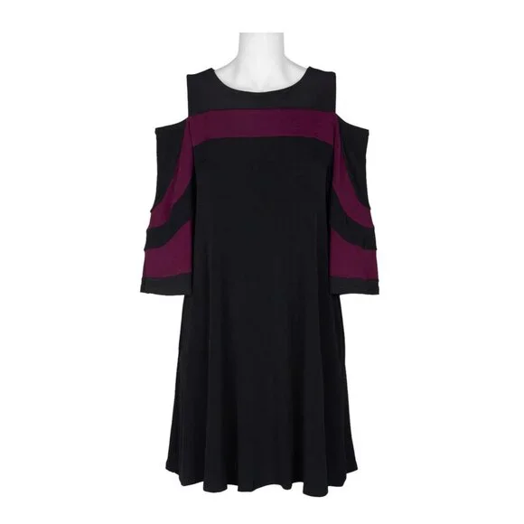 NEW Nina Leonard Long Sleeve Wave Color Block Jersey Dress M Black / Malbec NEW Nina Leonard Long Sleeve Wave Color Block Jersey Dress M Black / Malbec
